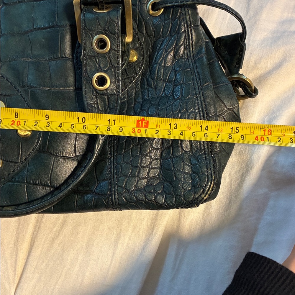 Rafe Dark Green Croc-Embossed Handbag with Gold Accents - Picture 7 of 7